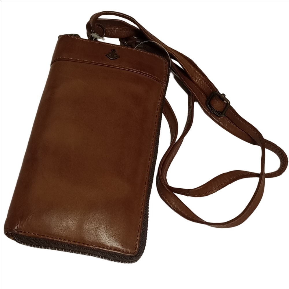 🆕⚓ HARBOR 2ND BROWN DISTRESSED CROSSBODY GENUINE LEATHER WALLET / PHONE HOLDER
